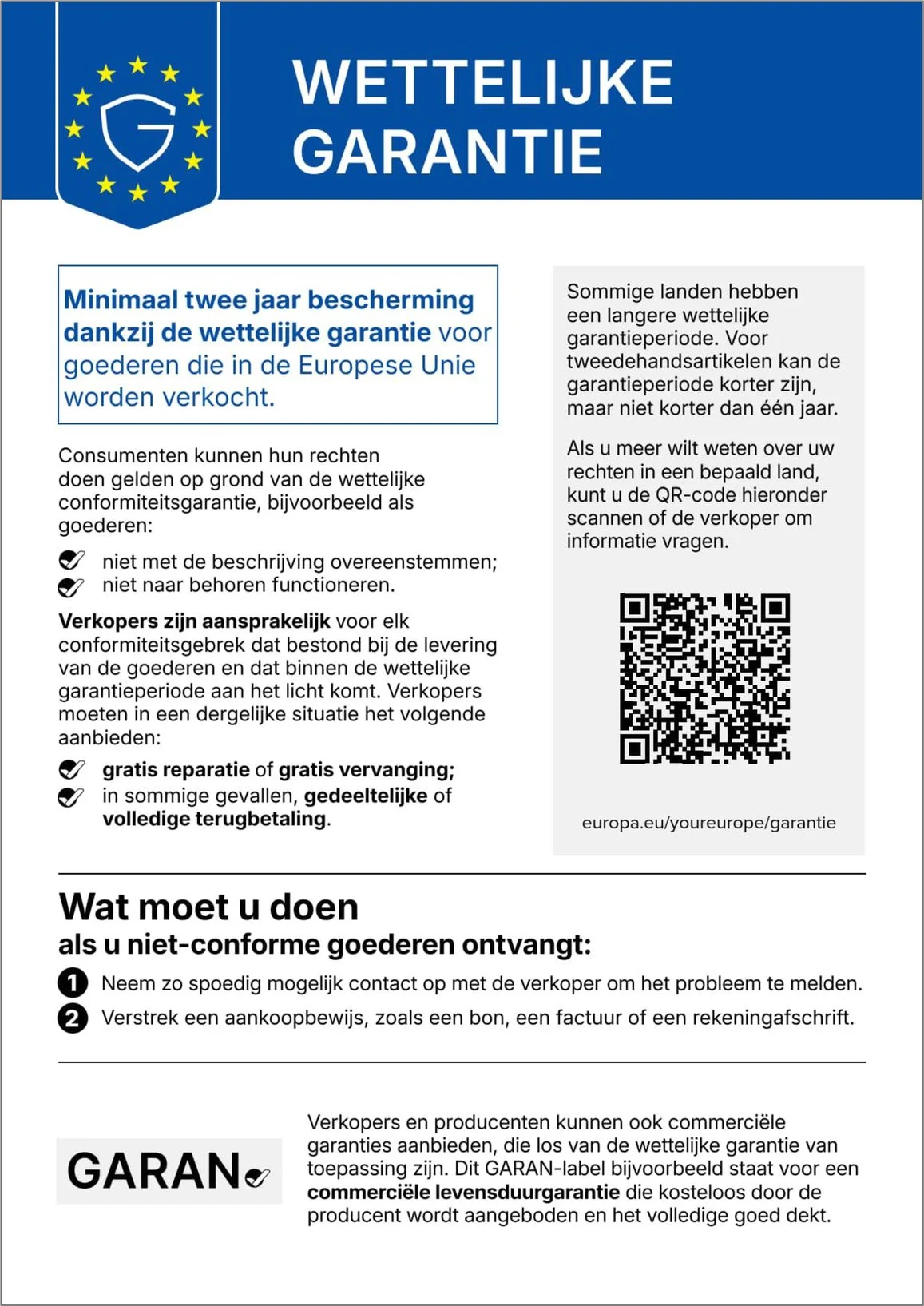 Geharmoniseerde kennisgeving inzake de wettelijke garantie overeenkomstig de EU-verordening 2024/1960